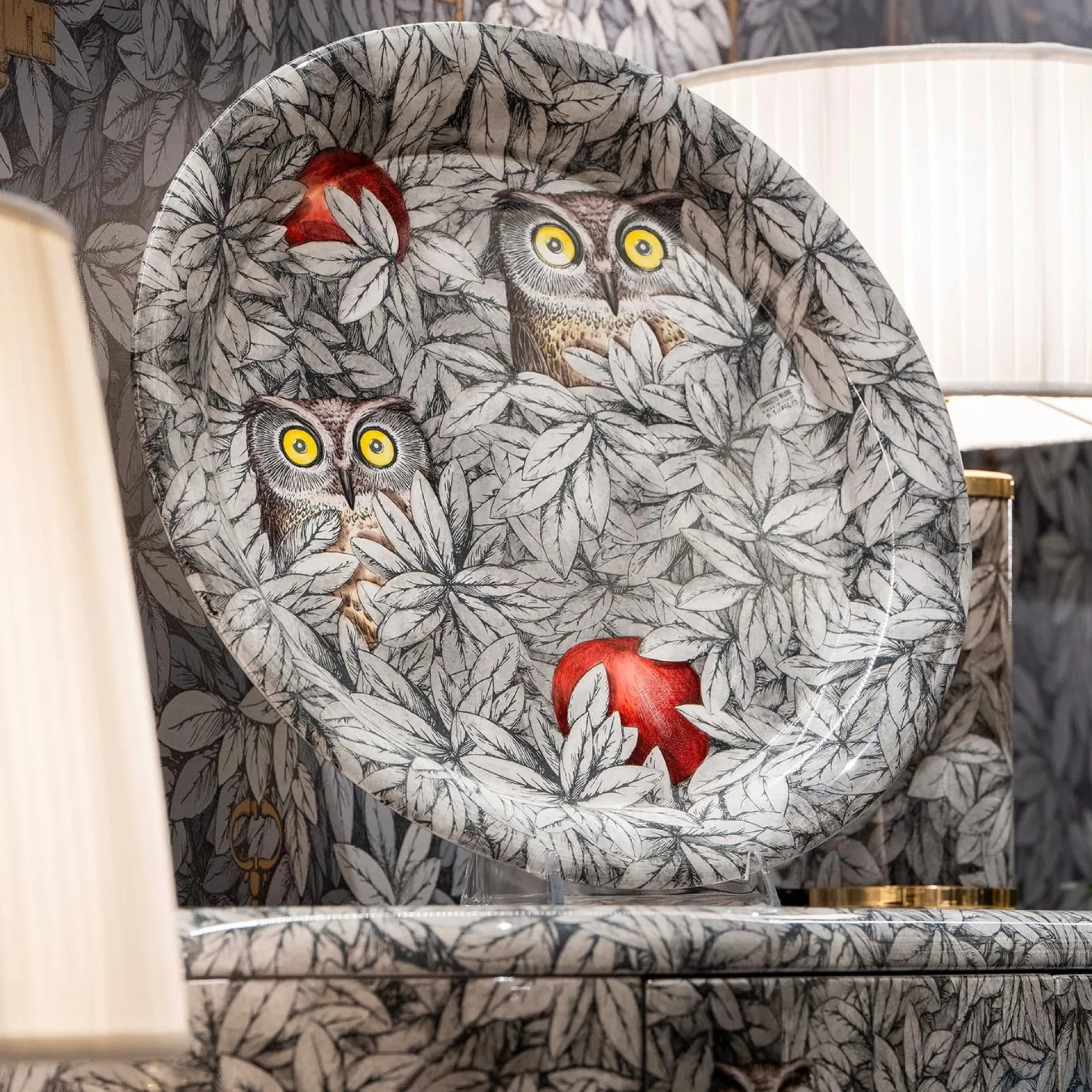 Vassoio Foglie e Civette Diametro 40 cm Exclusive CM70 - Fornasetti
